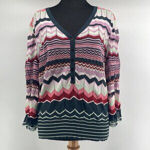 𝅺anthropologie Aldo Martins zig zag light weight button up sweater chevron sz m